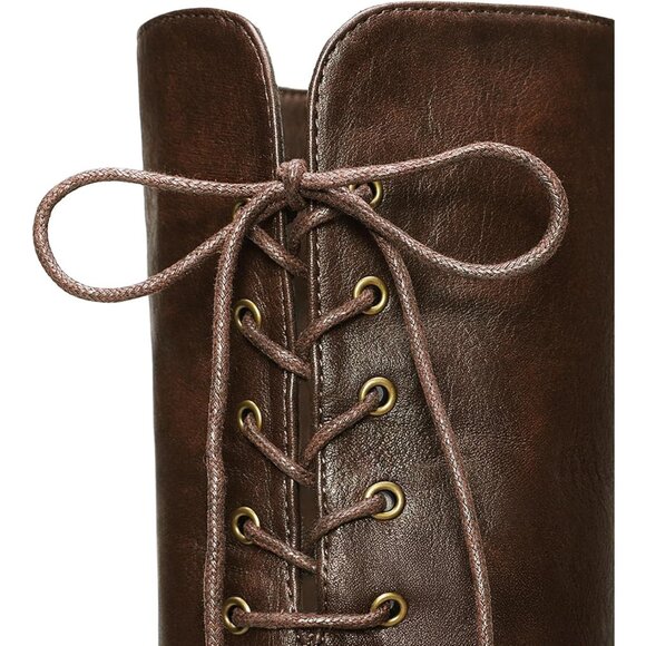 Women's Brown Textile Over The Knee High Low Block Heel Pointed Toe Riding Boots - Picture 5 of 7